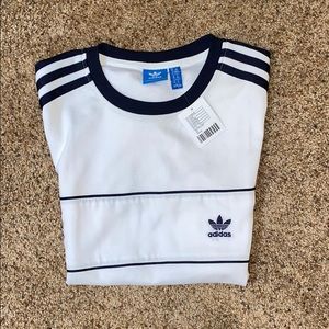 White & Black Adidas Striped Tee!